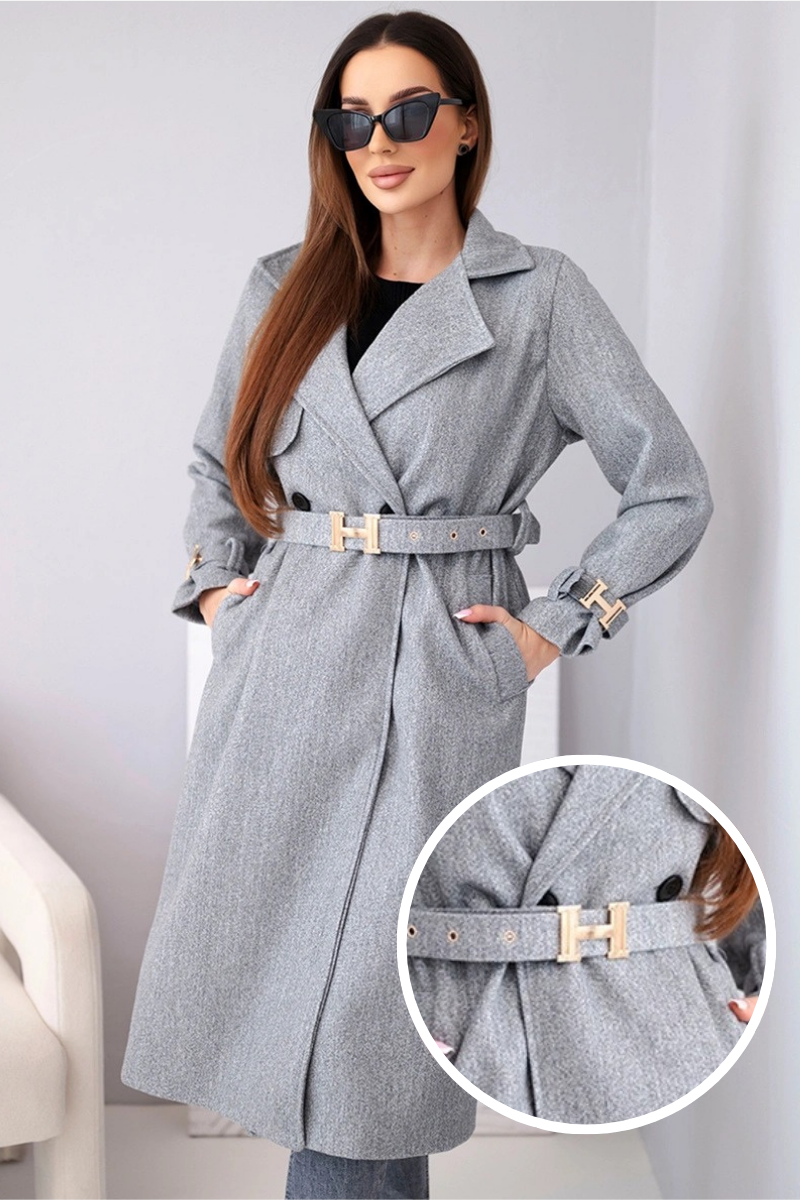 dámsky prechodný kabát so zlatou prackou Gemiz šedý